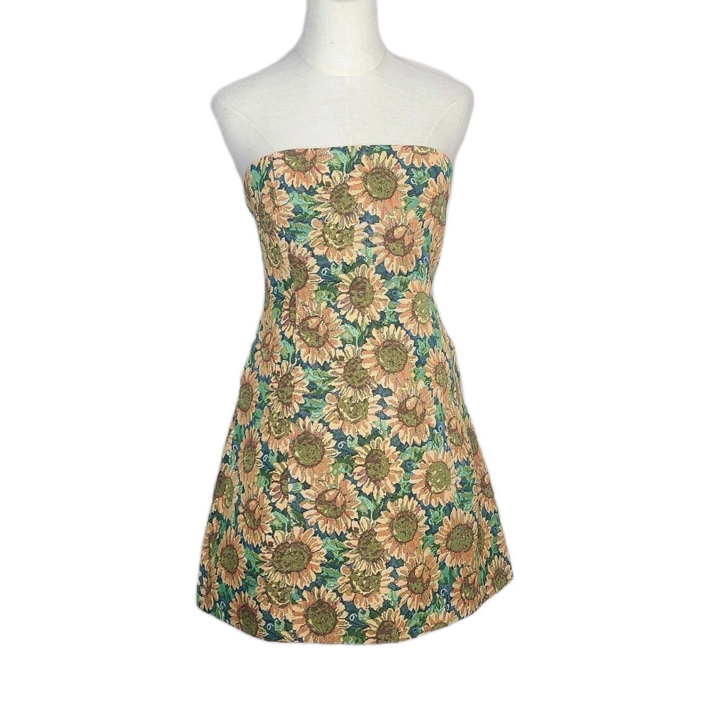 Klesis Strapless Sunflower Jacquard‎ Mini Dress Garden Party Grandmacore Size L